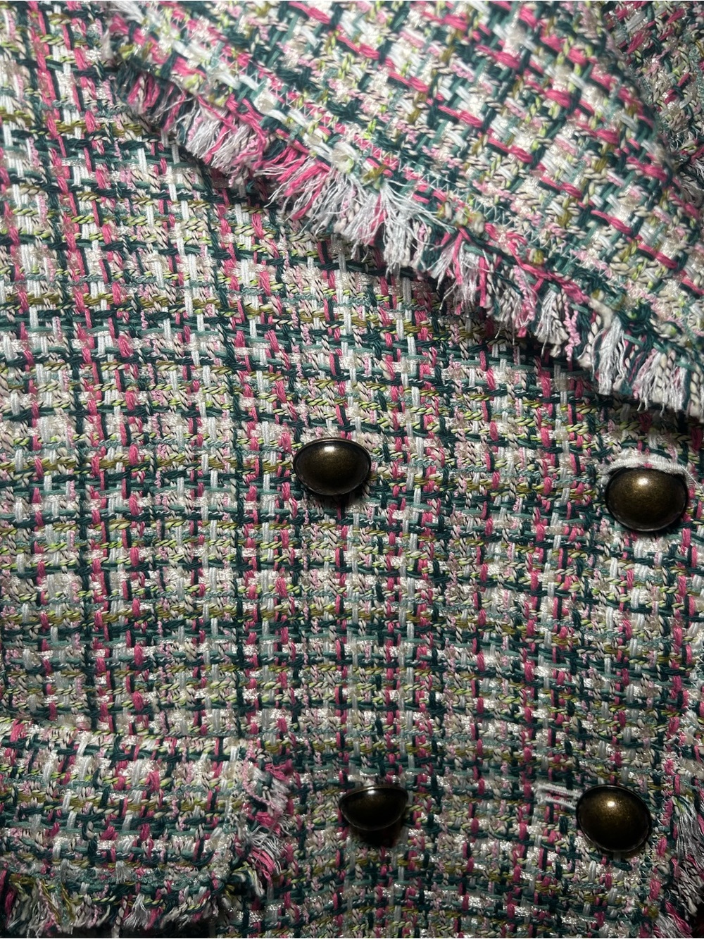 Ann Taylor Pink Multi-Color Tweed Double-Breasted Fringe Jacket 00P Girl Mature - Picture 4 of 8